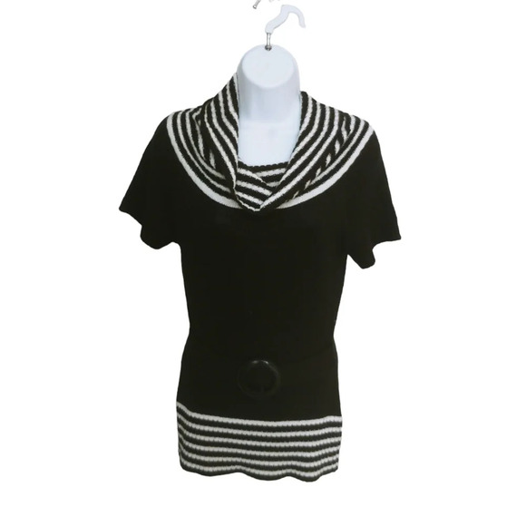 Digital Clothing Cowl Knit Top Black White with  Belt M - Picture 1 of 7